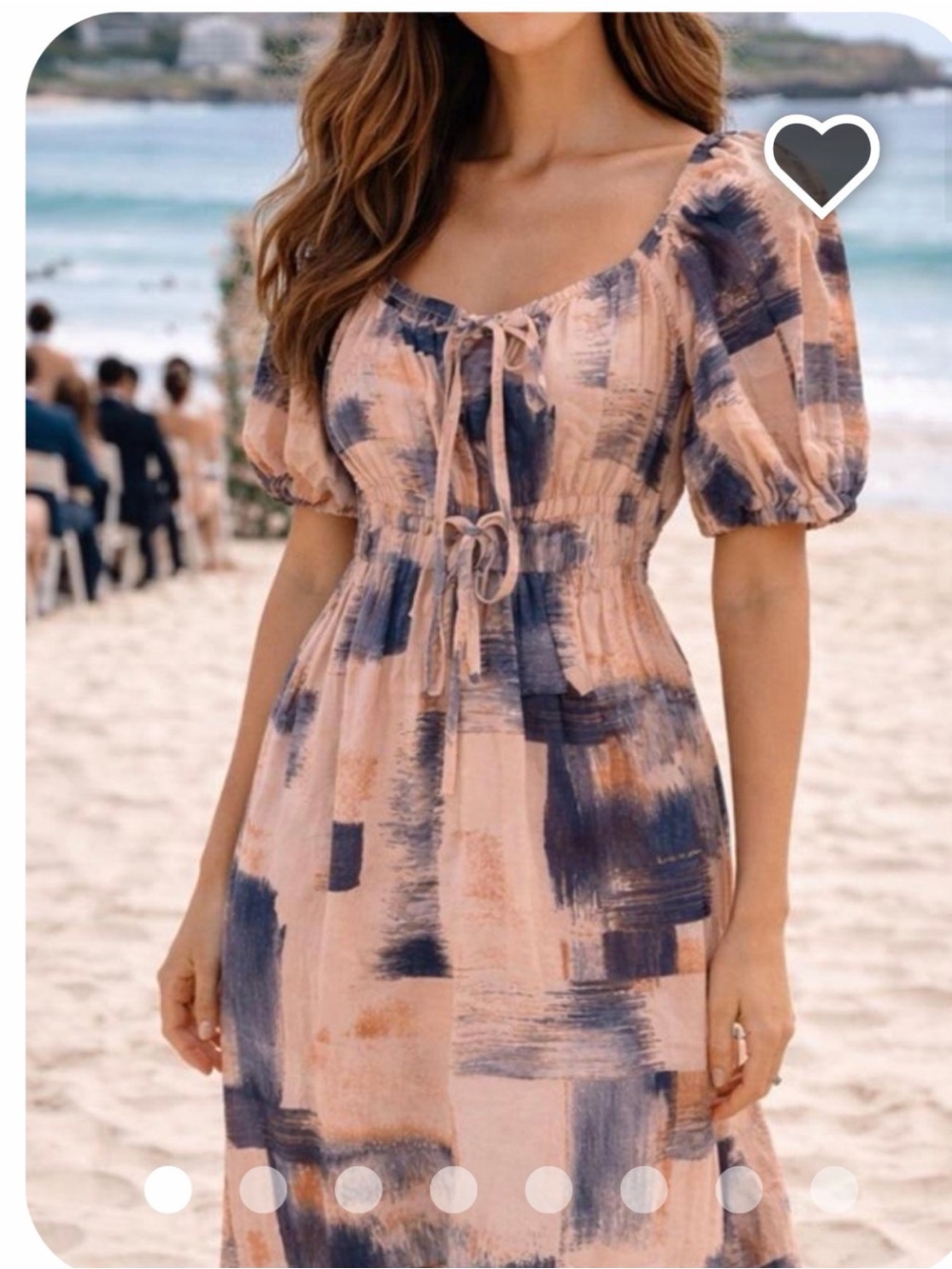 Universal Thread Peach & Navy Tie-Front Puff Sleeve Midi Dress